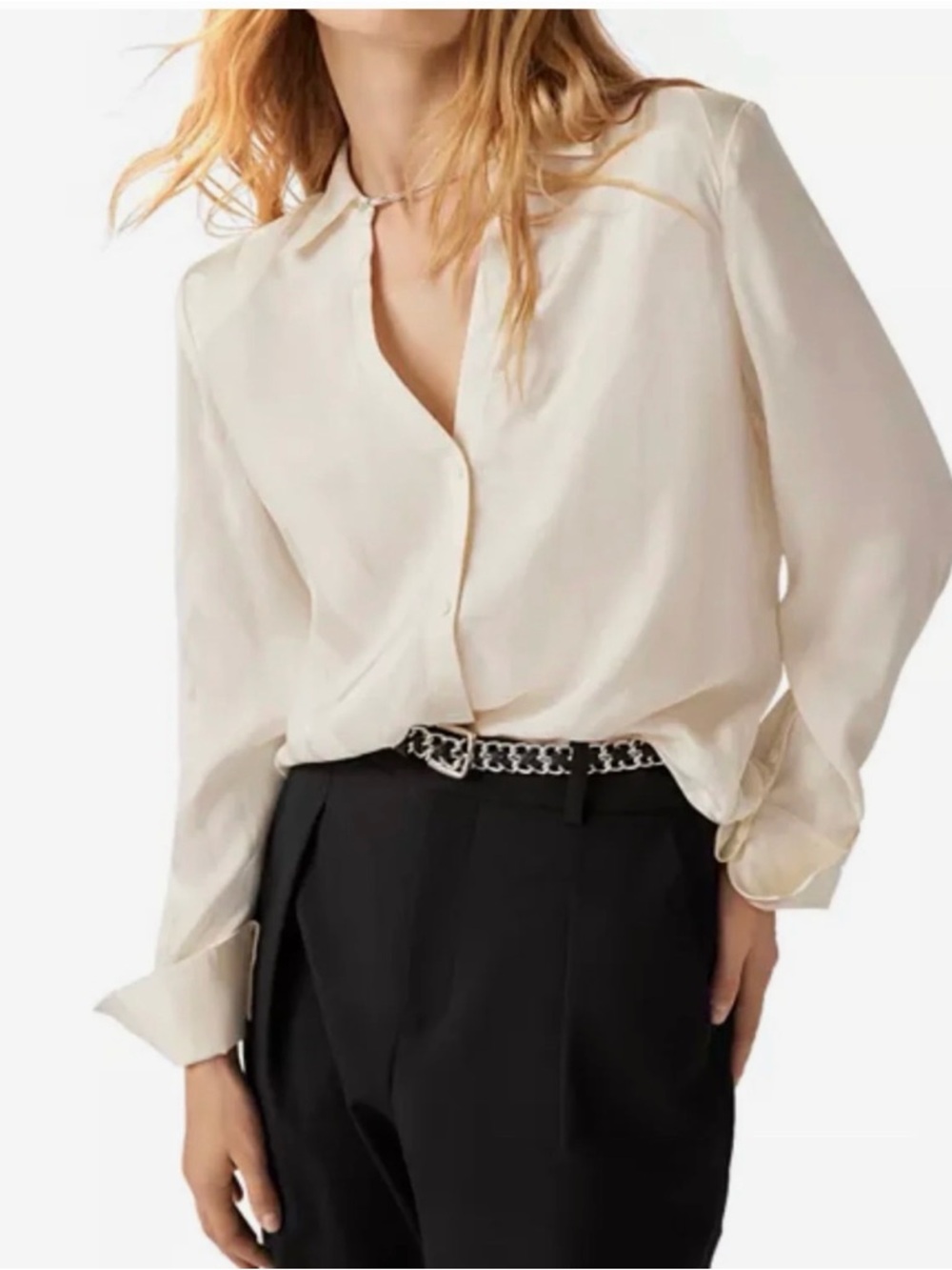 NWT ba&sh Chemise Betsy - cream button down w/ crystal collar chain - Medium
